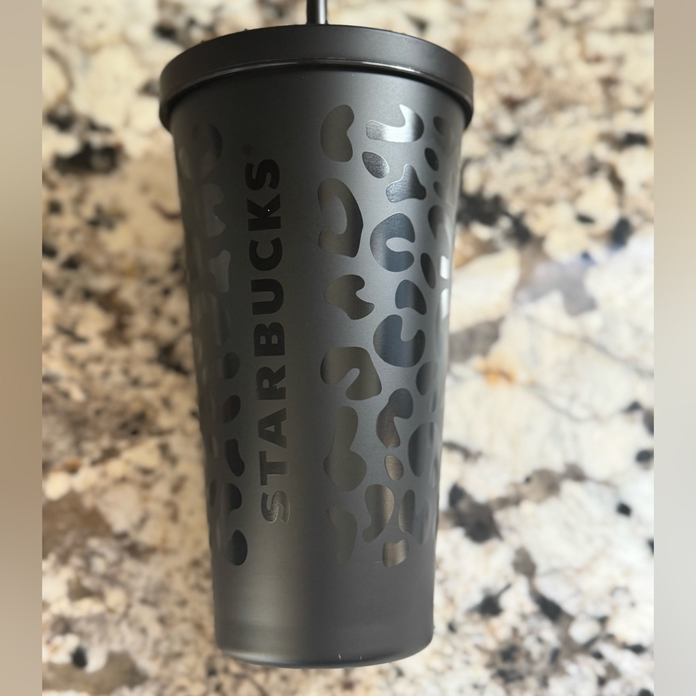 RARE-Starbucks Black Matte Leopard Print Cup